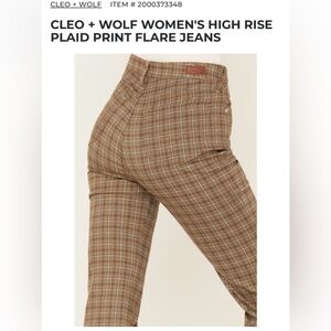 CLEO + WOLF WOMEN'S HIGH RISE PLAID PRINT FLARE JEANS. NWOT size 27
